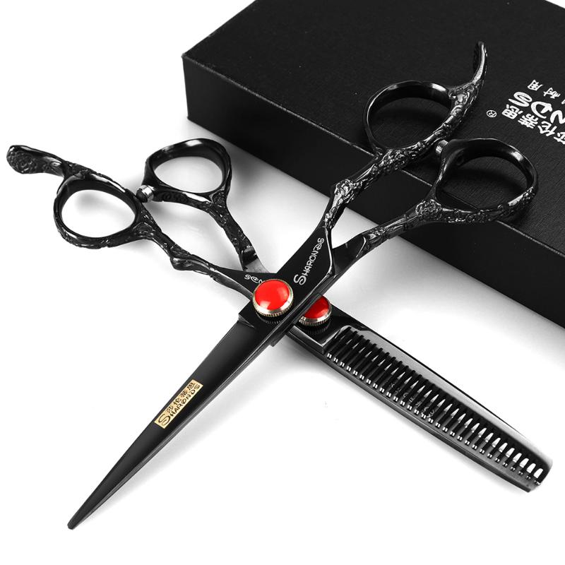 

Professional Barbershop Hair Scissors 6 Inch Hair Scissors Black Pattern Japanese Hairdressing Set haircut shears makas