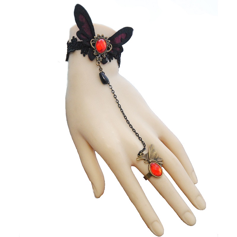 

Halloween Charming Gem Black Skeleton Lace Bracelet With One Chain Trendy Party Jewelry