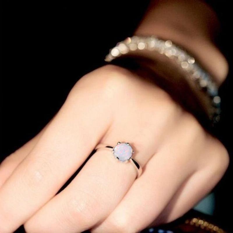 

minimalist blue round opal natural stone rings for women fashion finger band jewellery accesorios mujer anel de namoro love gift