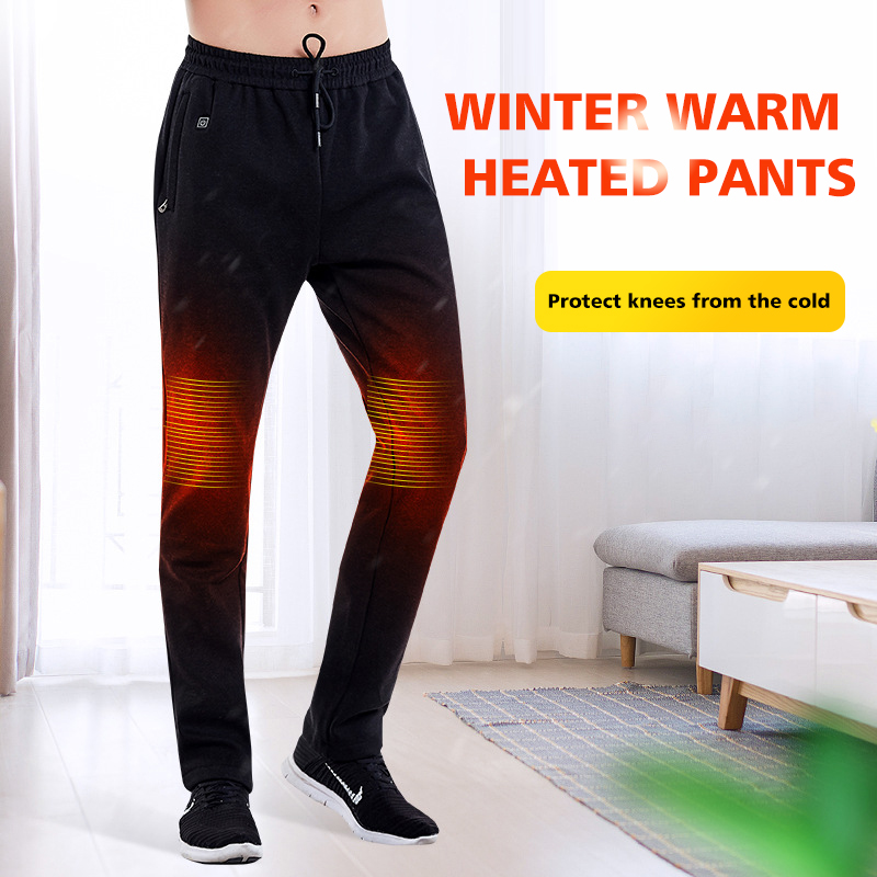 

PARATAGO Winter Heated Warm Pants Men USB Heating Hiking Pant Outdoor Sports Ski Smart Knee Heat Warmer Elastic Trousers P6122, Black men