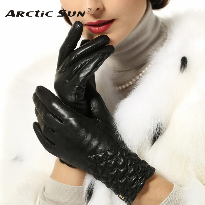 

Women Gloves Wrist Elastic Top Fashion Goatskin Genuine Leather Solid Sheepskin Glove Thermal Winter Driving EL005NC
