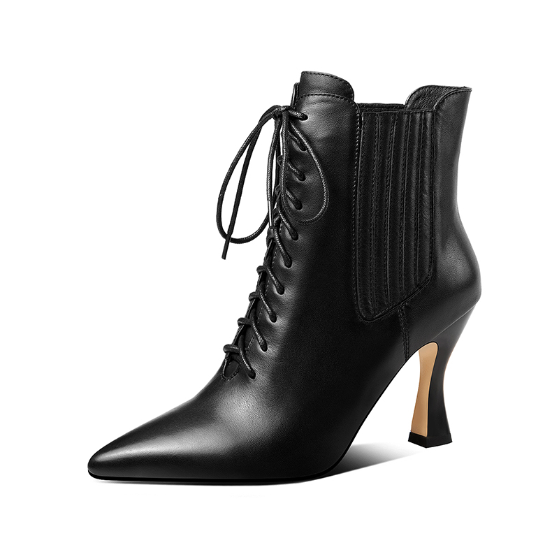 

Cow Leather Thin High Heels Women Ankle Boots Autumn Winter Warm Shoes Woman Office Lady Elegant Pointed Toe Women, Beige