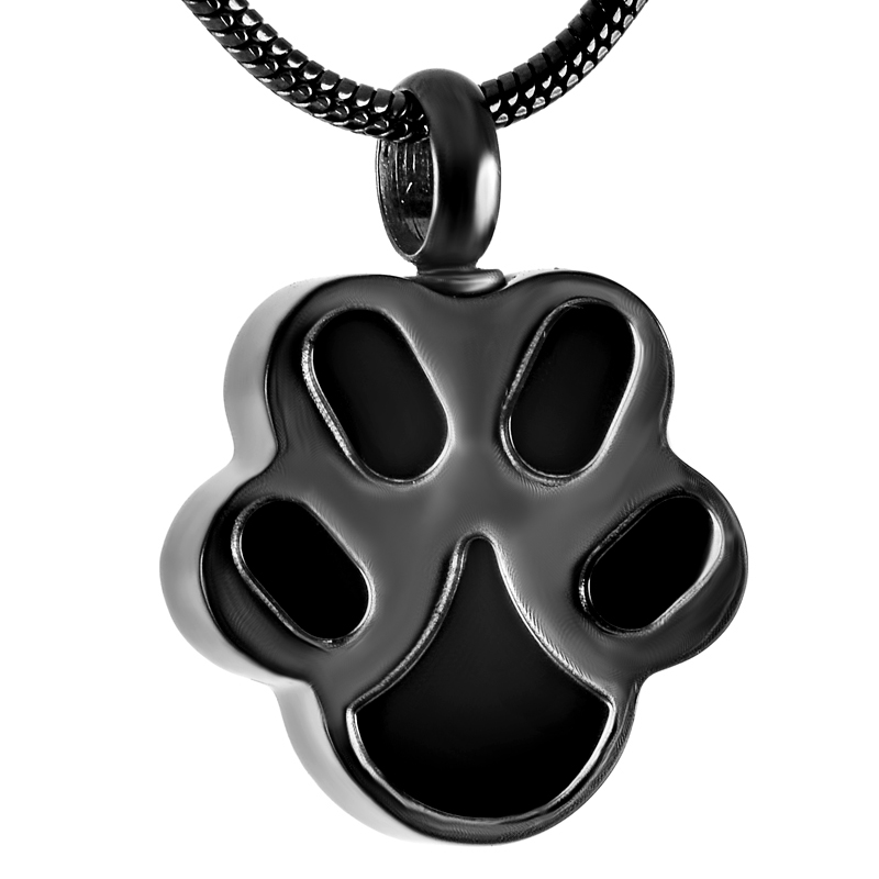 

IJD9292 Stianless Steel Pet Cat Dog Black Print Cremation Memorial Pendant for Ashes Wearable Keepsake Necklace for Jewelry
