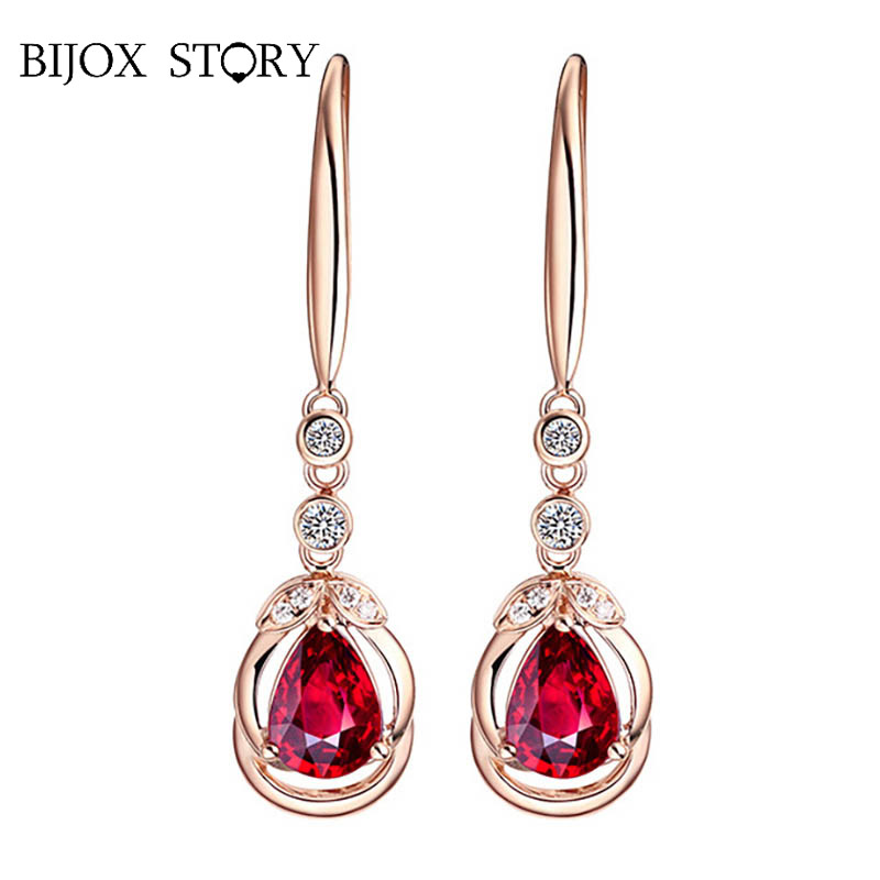 

BIJOX STORY trendy 925 sterling silver earrings with water drop shape ruby fine earring for women wedding anniversary party gift