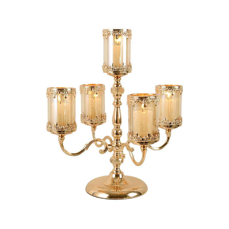 

European Retro Candle Holders Metal Glass 3 Arm Candlestick Romantic Three Head American Western Table Decoration Gift FC412