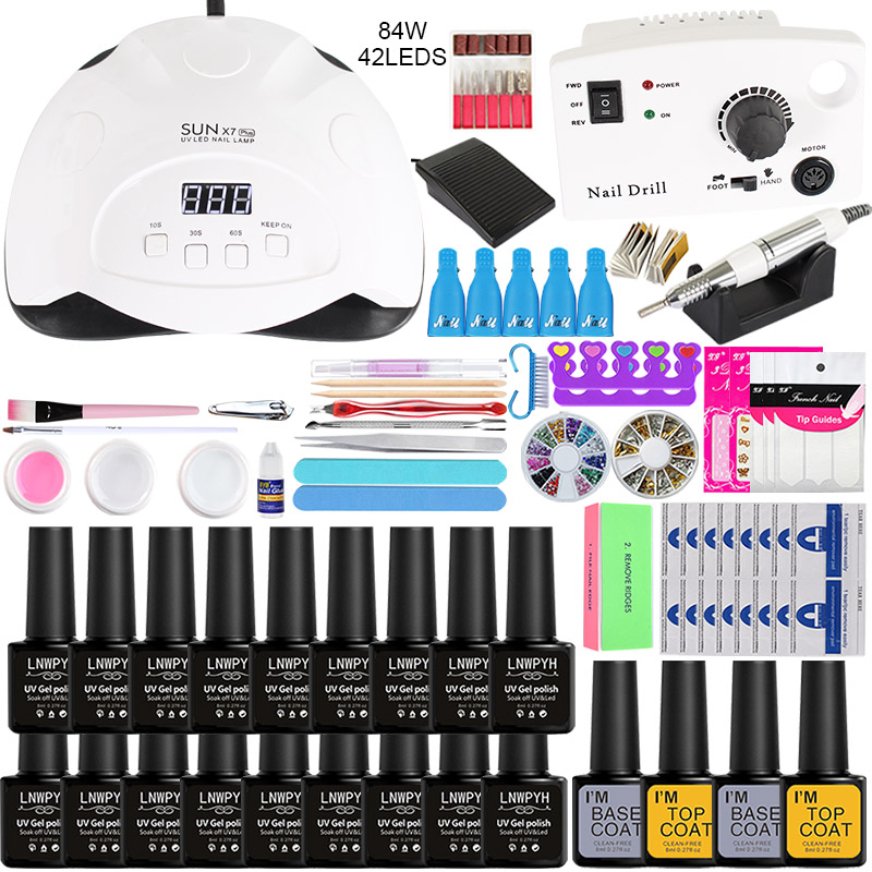 

Nail kit for Manicure set Gel Nail Polish Set with 35000~18000RPM Drill Machine 84~24W Lamp Art Tools