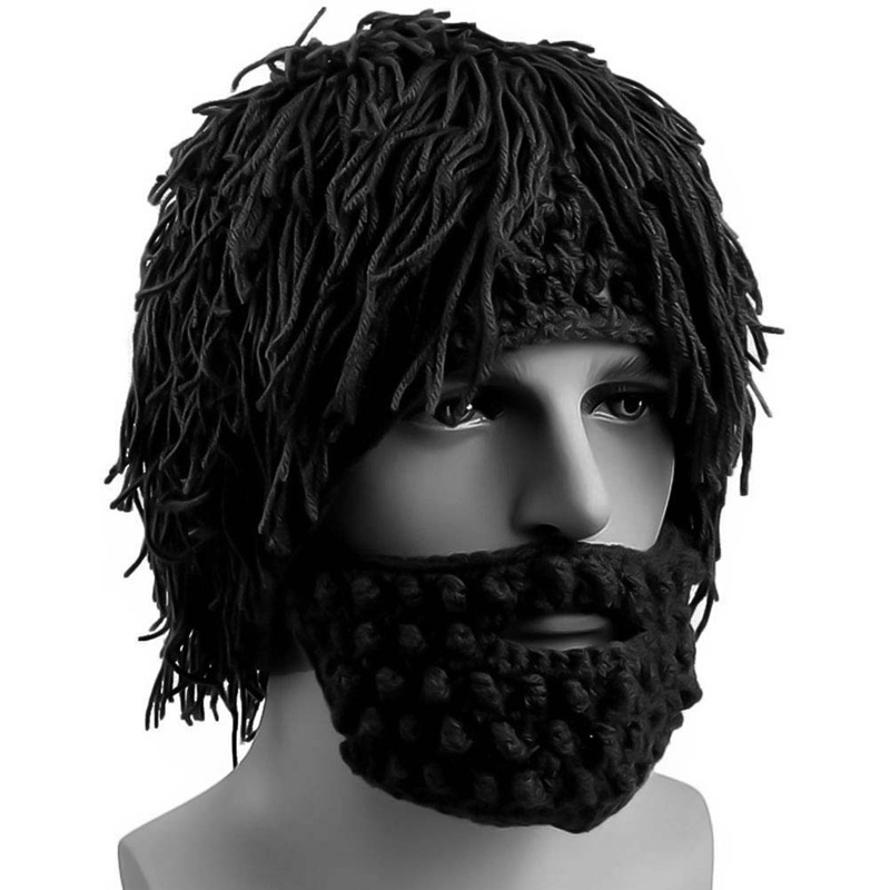 

Wig Beard Hats Mad Scientist Caveman Handmade Knit Warm Winter Caps Men Women Halloween Gifts Funny Beanies Party Supplies