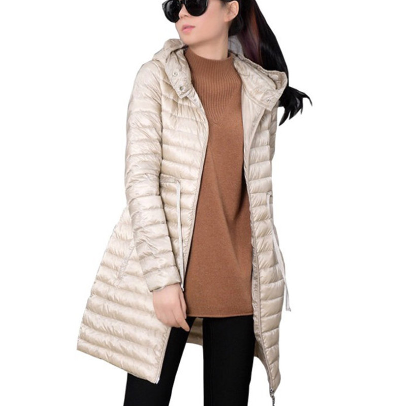 

Winter 2020 hooded Down Jacket Large lightweight waist slim fit medium length women' jacket authentic, Black