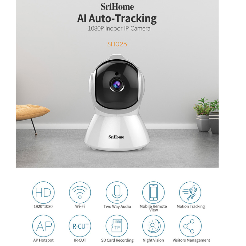 

Sricam SH025 AI Body Auto-tracking IP Camera Mini 1080P Wifi CCTV Camera 2.0MP H.265 Smart Home Indoor Remote View Baby Monitor