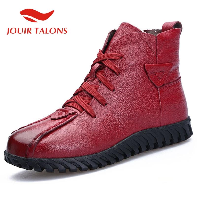 

JOUIR TALONS Hot Sale Brand New women shoes Casual Genuine Leather Cross-tied Round Toe Short Plush Winter Snow Ankle Boots, Black