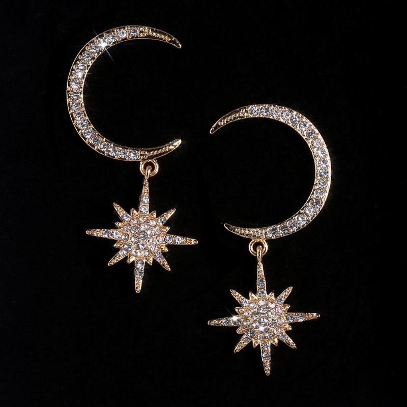 

Dangle & Chandelier Copper Women's Gold Pendant Earring Cubic Zirconia Earrings Fashion Inlaid Rhinestone Stars Moon Female