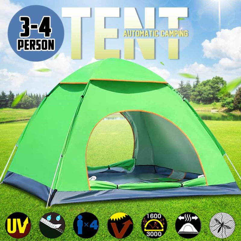 

Tents And Shelters 3-4 Person Instant Up Camping Tent Waterproof Double Door Outdoor Automatic Hiking Sunshade Awning