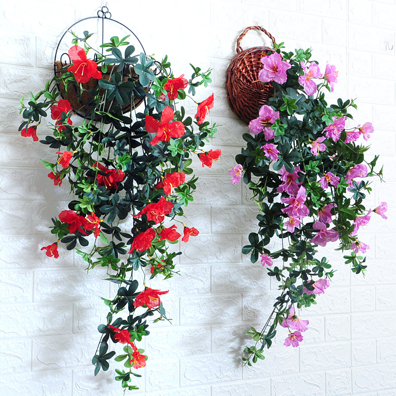 

1pcs Artificial Azalea Flower Wall Hanging Flower Rattan Vine Room Decoration Artificial Plants Home Garden Wedding Decor, White