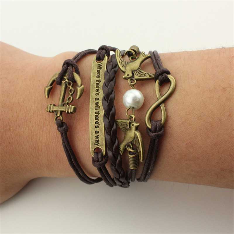 

Infinity Motivational Quote Animal Protection Symbol Rope Faux Leather Friendship BFF Layer Wrap Bracelet