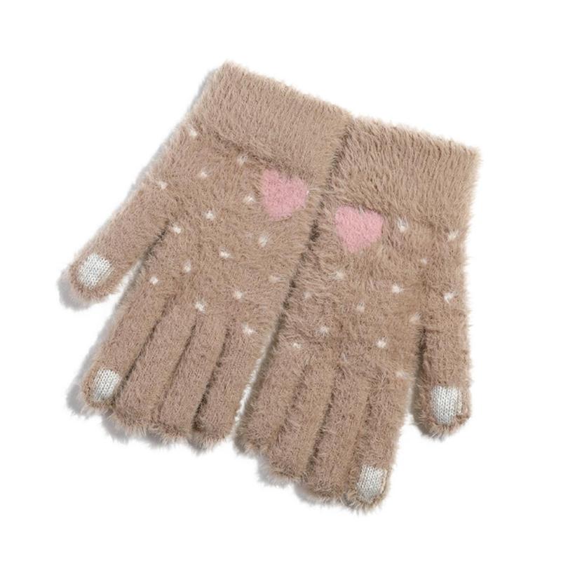 

Hot Sale Women Gloves Skillful Manufacture Fashion Love Heart Printed Women Mittens Winter Knitted Plush Thick Warm Gloves