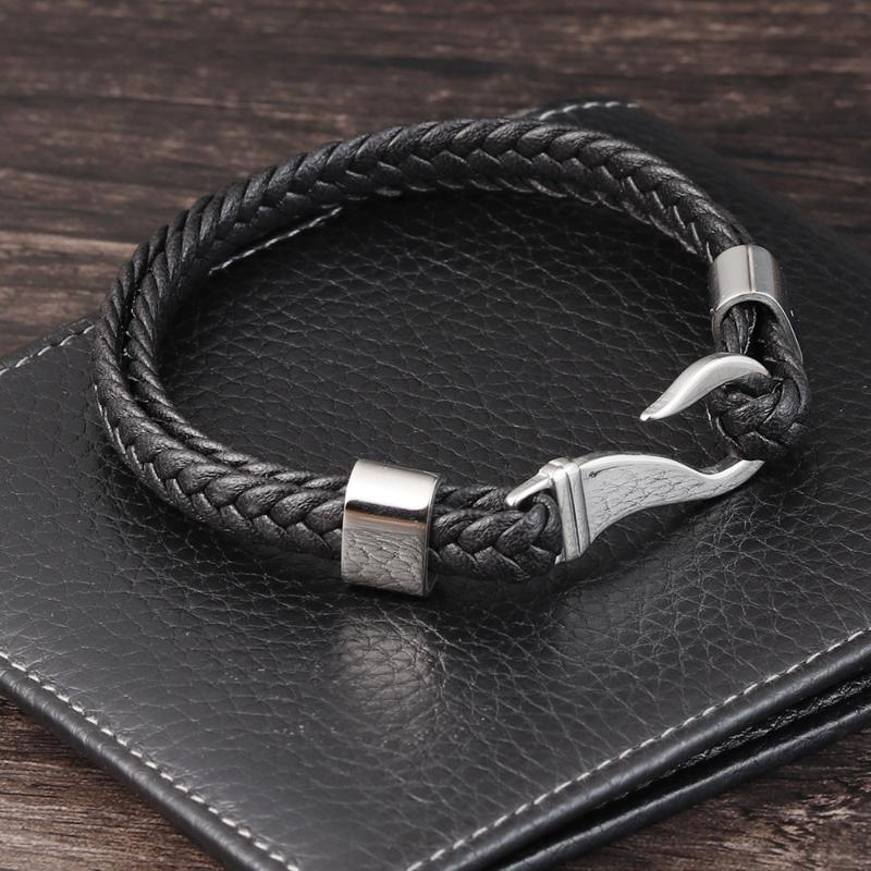 

Braided Leather Bracelets Double Layer Bangles Men Jewelry Vintage Sporty Easy-Hook Charm Bracelets Male Hand Jewelry
