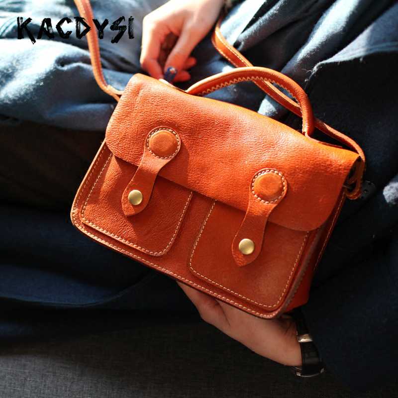 

Genuine Leather Original Retro Ladies Tote Shoulder Purse High Quality Handbag Girl Messenger Bag Fashion Sling Bag, Brown