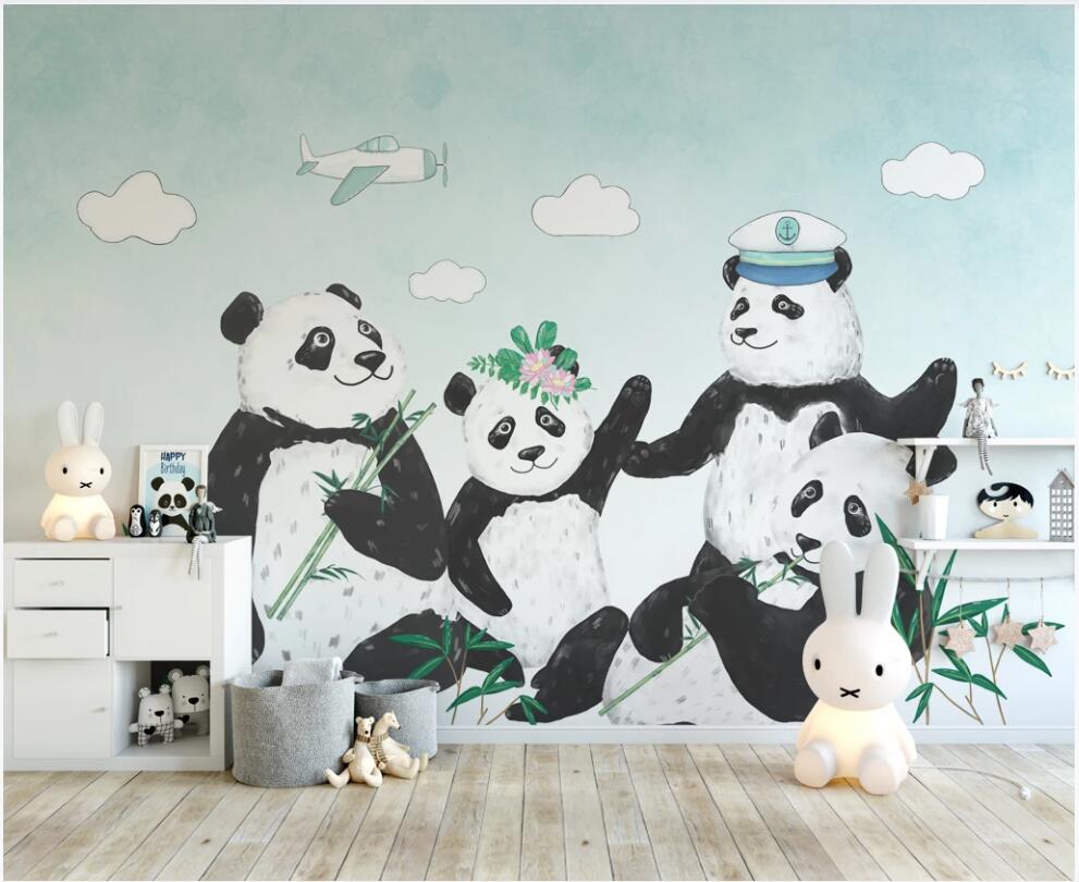 

wall paper 3 d custom photo mural Modern black and white cartoon panda children's room home decor photo wallpaper in the living room, Non woven wallpaper