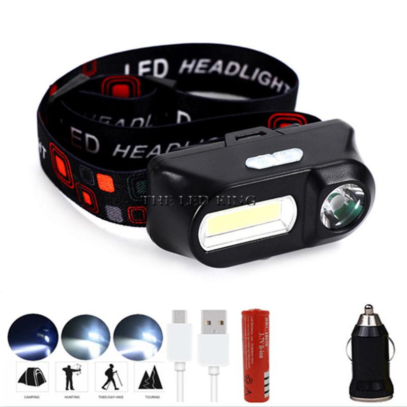 

3800LM Mini XPE+COB LED Headlight Headlamp Head Lamp USB Rechargeable 6 modes Camping Hiking Night Fishing Light