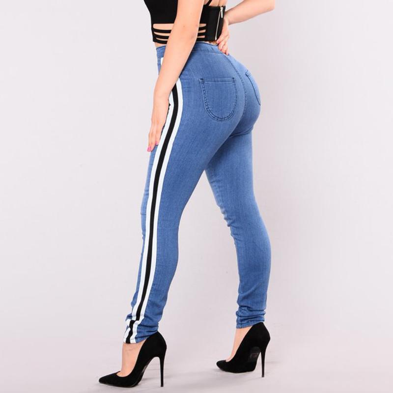 

Fashion skinny ripped jeans for women Casual Splice Jeans Autumn High Waist Stretch Slim Pencil pantalones vaqueros muj#y2, Blue