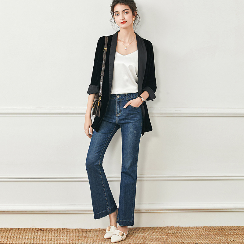 

2020 Spring and Autumn New Women' European and American Style Fashion Slim Slimming Micro Speaker Straight Denim Pants Women, 01