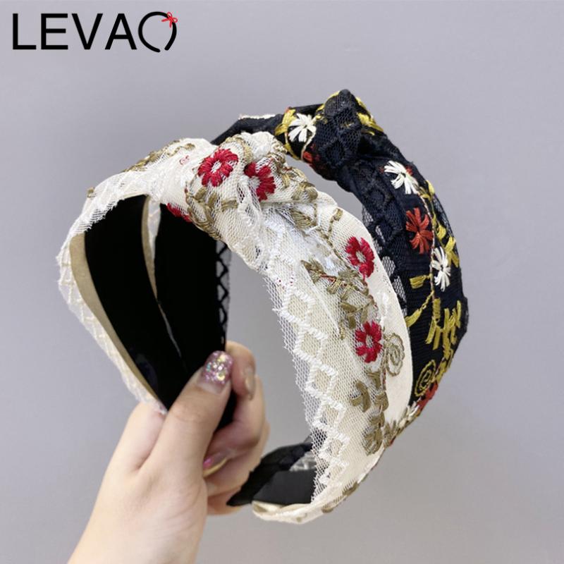 

LEVAO Embroidered Mesh Tulle Headband For Women Retro Hairbands Bezel Turban Girls Hair Accessories Head Hoop Headwear