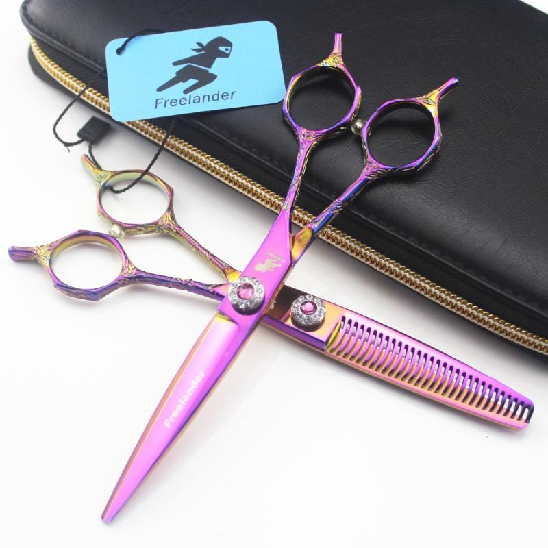 

6.0 inch color Freelander double tail flower handle High-end hairdresser essential scissors Create fashion modeling scissors