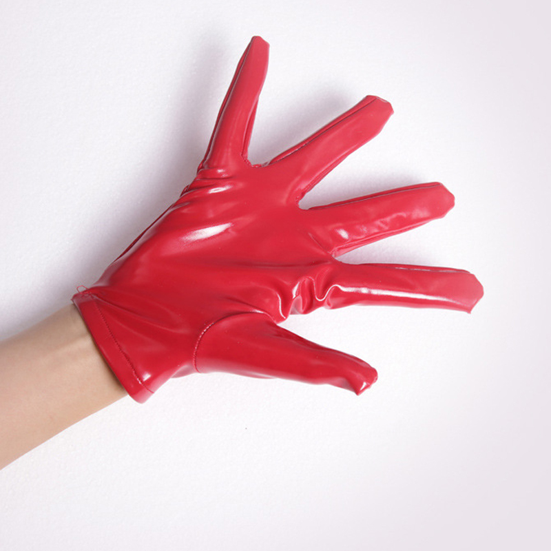 

Wetlook PVC Shiny Short PU Leather Finger Gloves Cosplay Stage Flapper Glove DS Pole Dance Clubwear Hollow Out Ladies Luva Luvas