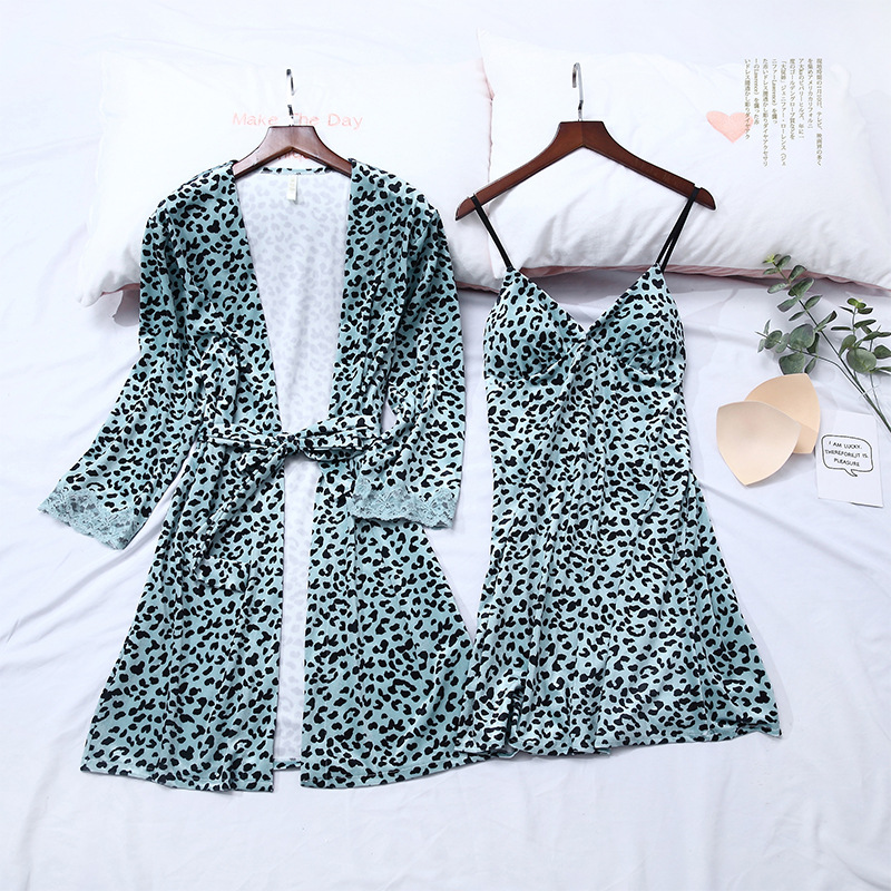 

Women Kimono Gown Sexy Nightdress Home Clothes 2020 New Leopard Robe Set Velour 2PCS Sleepwear Soft Velvet Nightgown Bathrobe, Pink