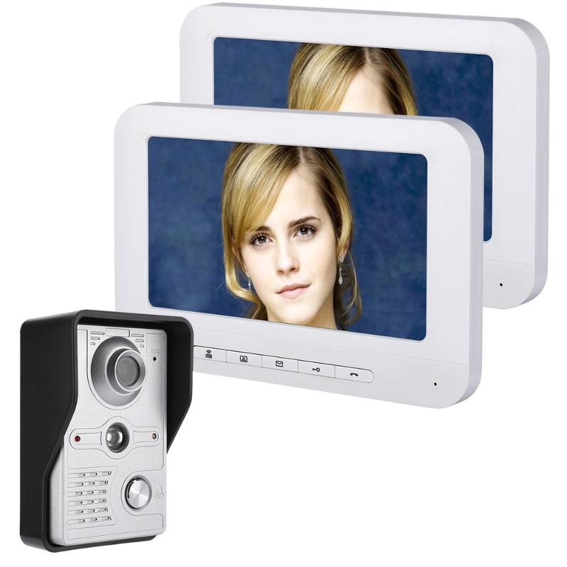 

Video Door Phone Doorbell Intercom Kit 1-camera 2-monitor Night Vision with IR-CUT HD 700TVL Camera