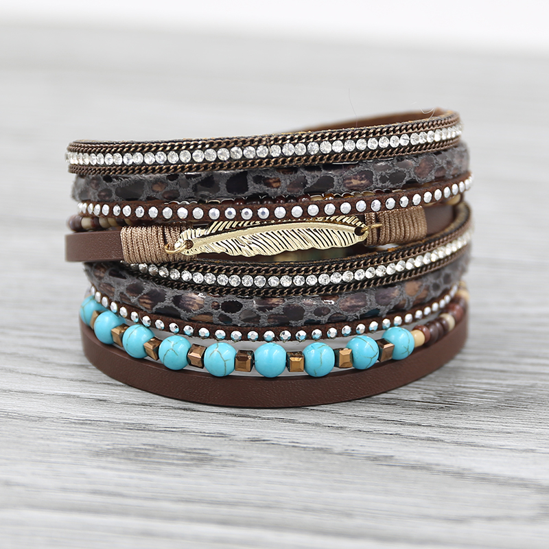 

Strathspey Wide Leather Bracelets for Women Bohemian Beaded Bracelet Leopard Print Bracelets Feather Fashioon Jewelry 2020