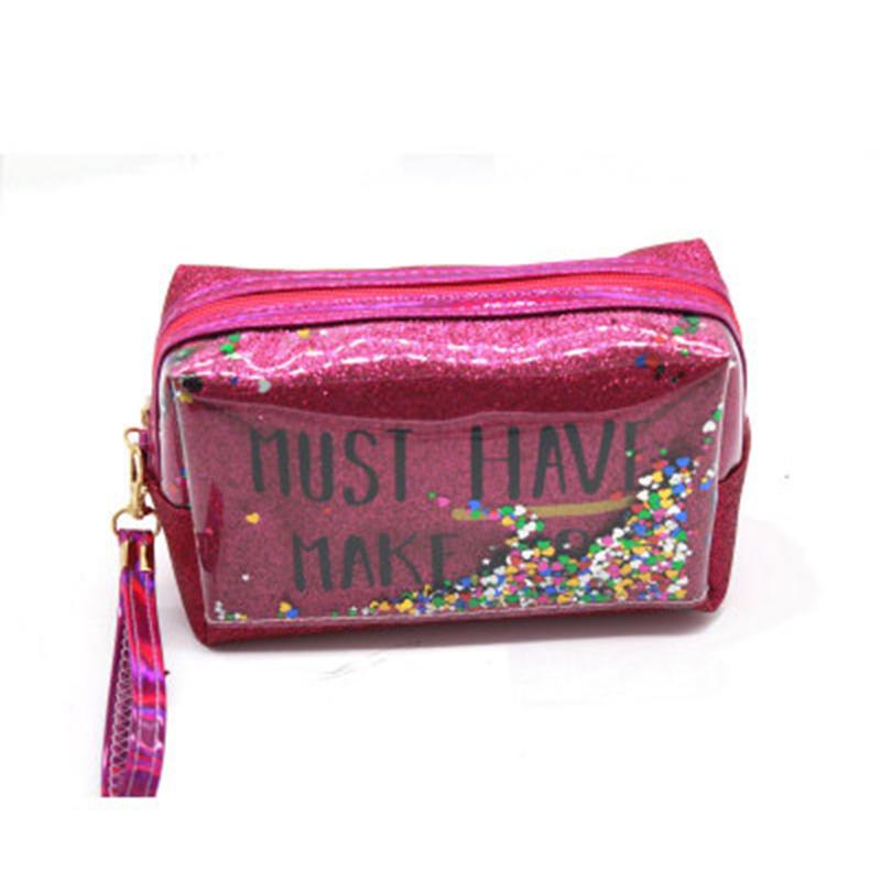

Cosmetic Bags Colorful Sequins Letter Print Waterproof PVC Makeup Bag Toiletry Organizer Pouch New, Pink 2