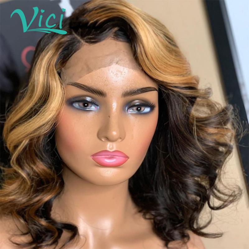 

Ombre Human Hair Wigs For Black Women Short Pixie Cut Human Hair Wig Pre Plucked Honey Blonde Body Wave Lace Front Wig For Women, As pic