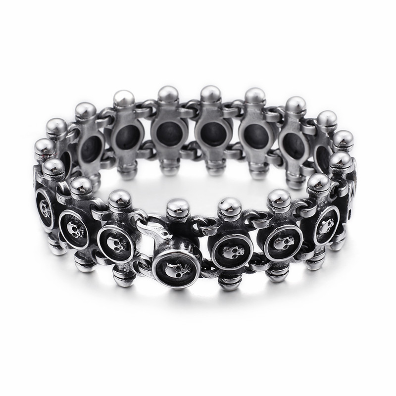 

Punk 21.5cm Skull Bracelets For Men Stainless Steel Matte Linking Skull Charm Bracelets Gothic Biker Halloween Jewelry