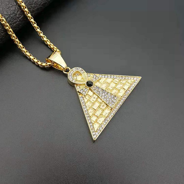 

Golden color Egyptian Pyramid Anka life charm Necklaces Pendants with rhinestone For Men Iced Out Rhinestone Chains Jewelry Gift