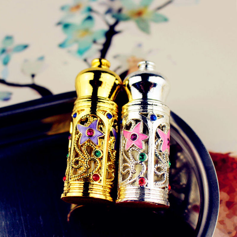 

3ml Antiqued Metal Perfume Bottle Arab Style Essential Oils Bottle Container Alloy Royal Glass Wedding Decoration Gift