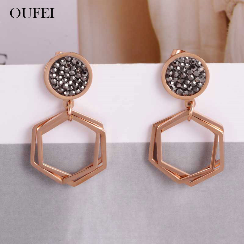 

OUFEI Rose Gold Black Earrings Set Stainless Steel Earrings For Women 2020 Charms Jewelry Accessories Free Shipping