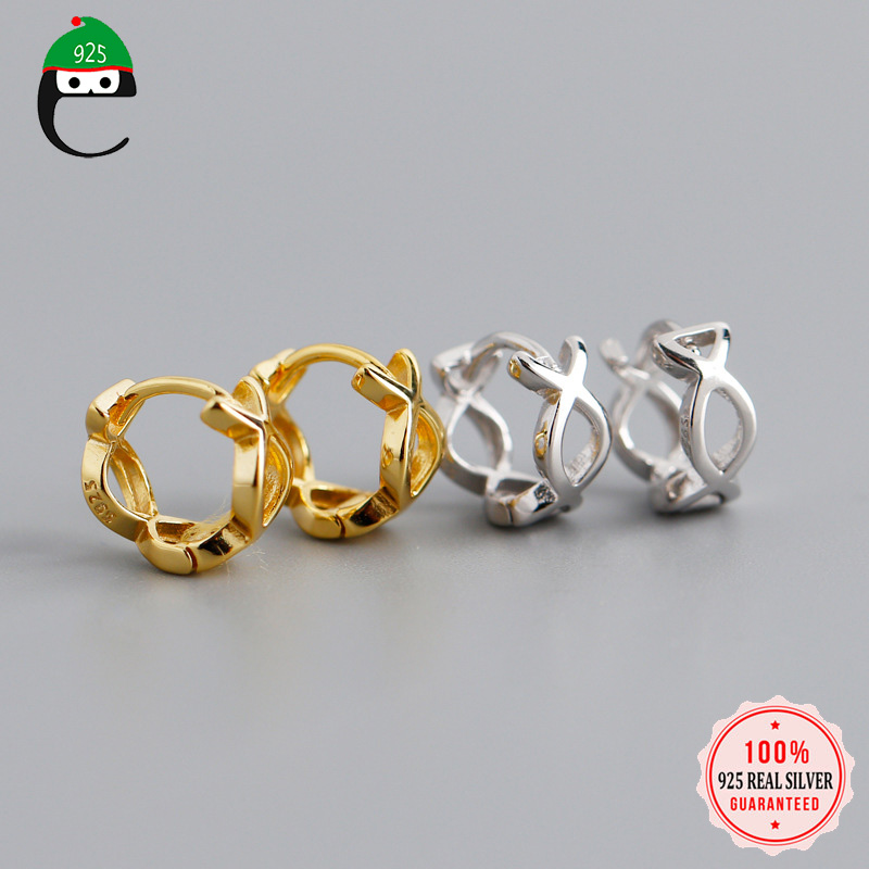 

ElfoPlataSi Authentic 925 Sterling Silver Minimalist Geometric Hollow Hoop Earring For Women Silver 925 Earring Jewelry DA765