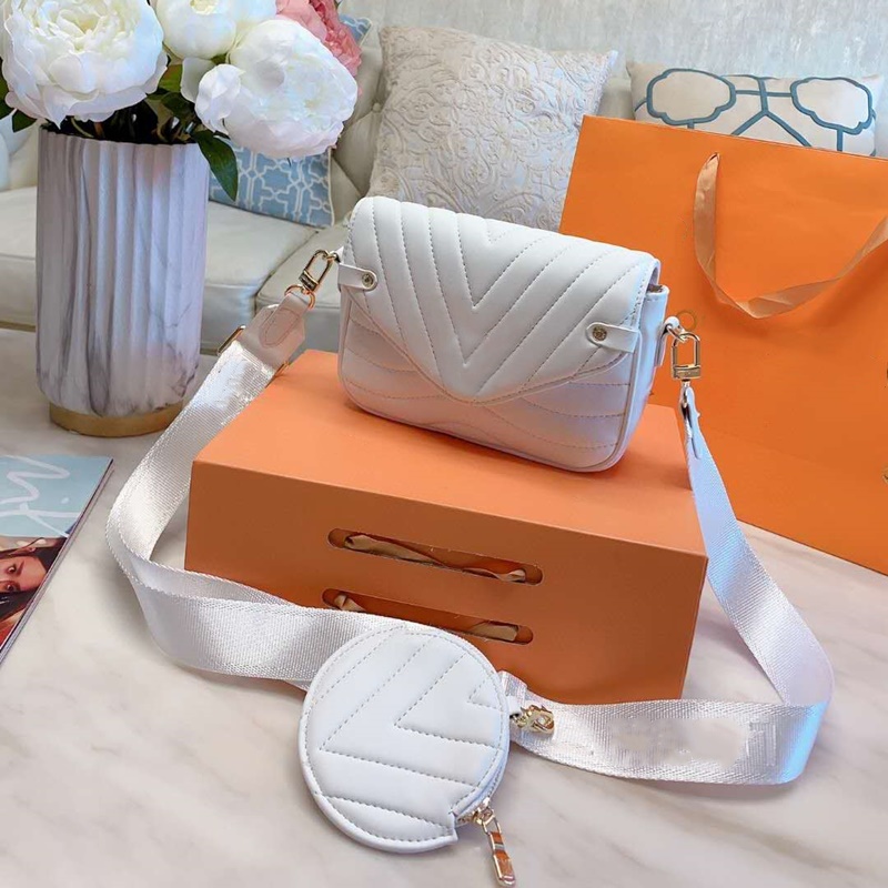 

Designer Crossbody Bag Women Coin Purse Wallets Fashion Embroidered Shoulder Strap Genuine Leather Shoulder Bags Two Piece Set Six Color, Pink