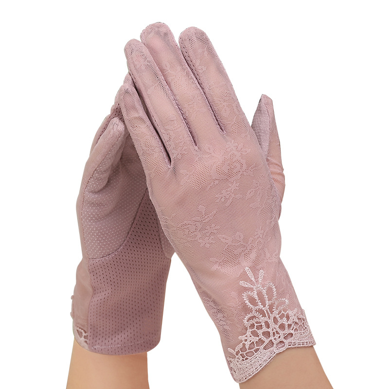 

Sexy Summer Women UV Sunscreen Short Sun Screen Flowers Gloves Thin Silk Lace Touch Screen Lady Viscose Driving Gloves J50