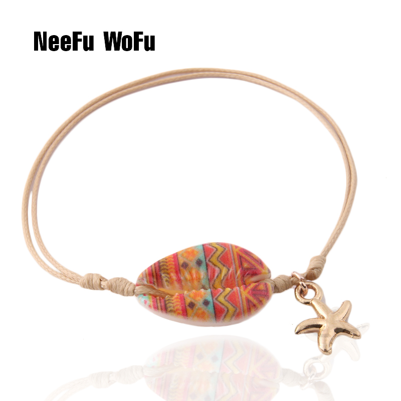 

NeeFuWoFu Band Leopard print Bracelets shell eye Rope Bohemia de Madera Pulseira Estrela de Cinco Pontas adjustable Bracelet
