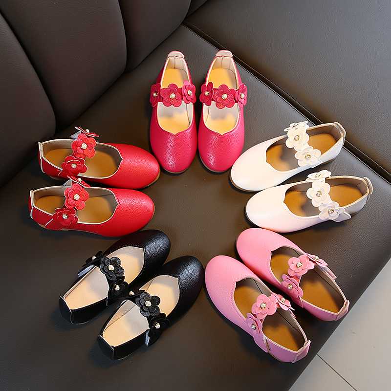 

Toddler Girl Leather Shoes Flower Big Girls Princess Shoes Baby Dance Toddler Baby Sandals Girls Top Quality, Black