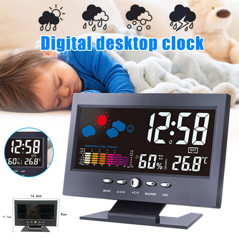

LED Temperature Humidity Meter Clock Digital Display Weather Forecast Calendar Alarm BDF99