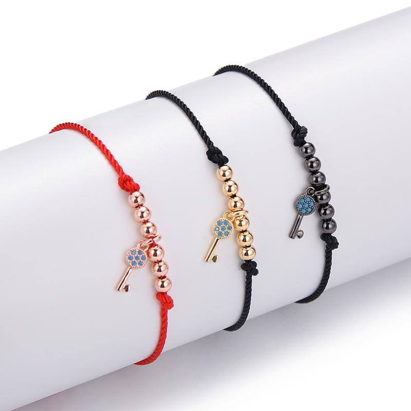 

Neovivi Lucky Key Pendant Bracelet Micro Pave Blue Zircon Charm Metal Bead Red Black Rope String Bracelets Handmade Jewelry Gift