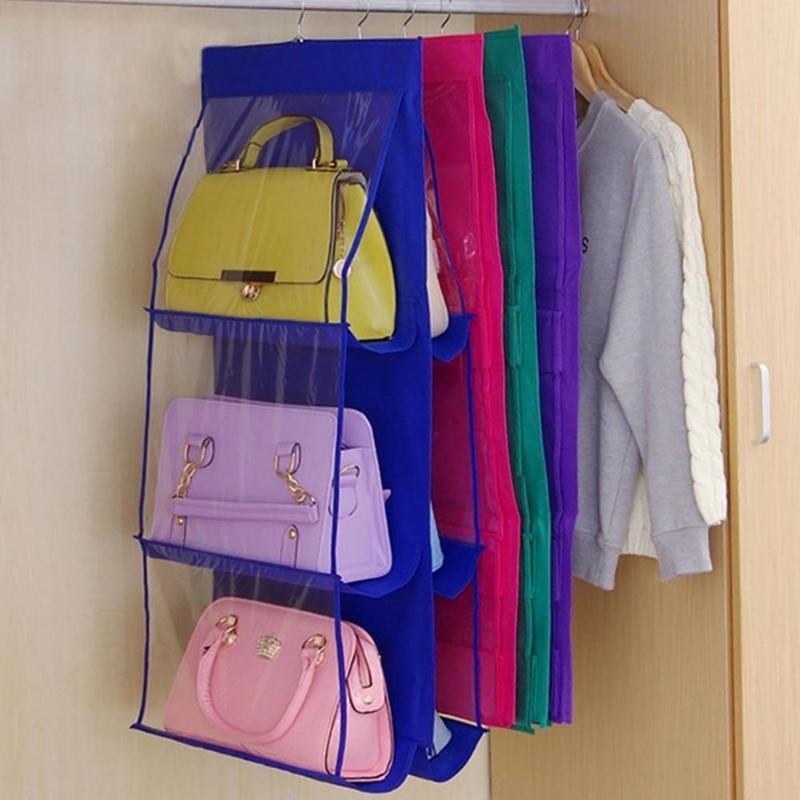 

6 Pocket Clear Purse Handbags Organizer Door Closet Shelf Hanging Storage Bag New
