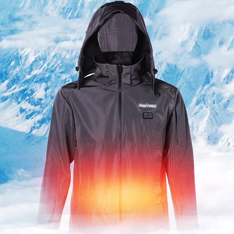 

Hot Sale Outdoor Climbing Hiking Cycling Skiing Hunting Sports Heating Jacket Rain-proof Warm Tops Men's Windproof Coat, Black