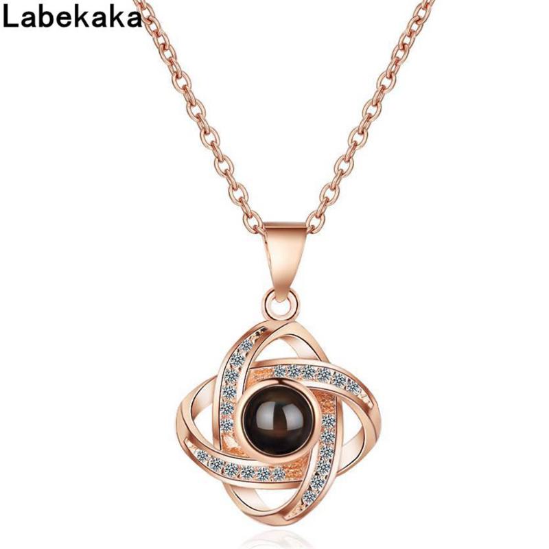 

Labekaka Stainless Steel Necklace Pendant For Women Projection Clover Fashion Party Jewelry Accessories Korean Gift