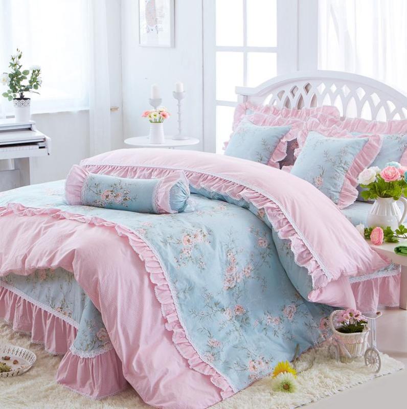

100% Cotton Floral print Princess Bedding set soft bedclothes  queen king size Girls Bed sheet Duvet cover set Pillowcase