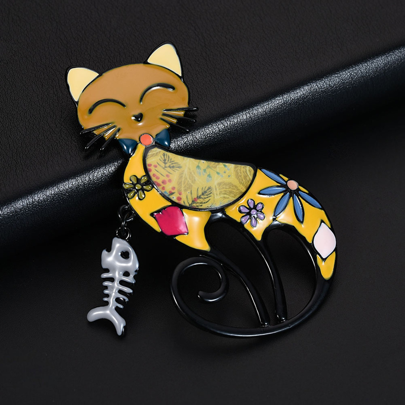 

D&Rui Jewelry Brooch Gifts Colorful Enamel Cat Pin Badge Scarf Cartoon Animal Fish Bone Metal Brooches Collar Pins for Women