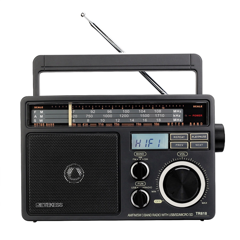 

TR618 FM/AM/SW 3 Band Portable Radio with USB TF SD Player Big Speakers High Volume Radio US Plug
